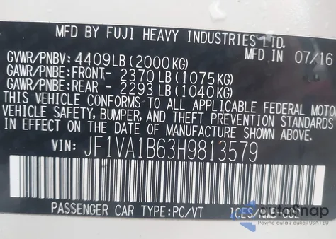 2017 Subaru Wrx из США, поврежденный, VIN JF1VA1B63H9813579